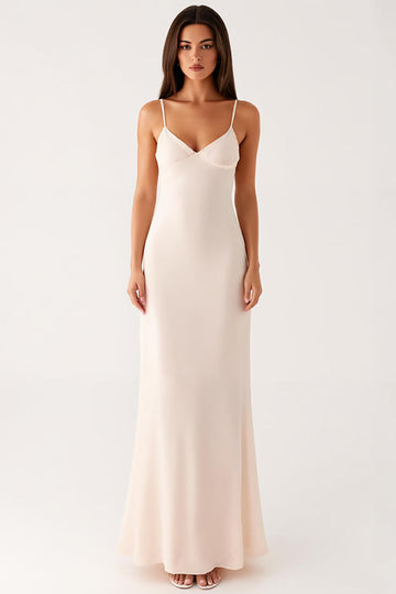 Sheath Ivory Spaghetti Straps Evening Dress with Tie Back